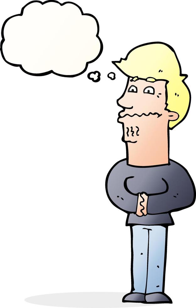 cartoon nervous man with thought bubble vector