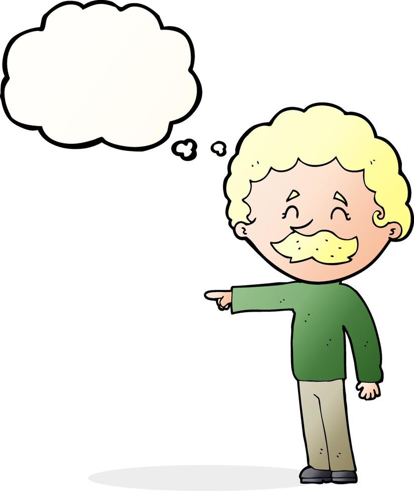 cartoon man with mustache pointing with thought bubble vector