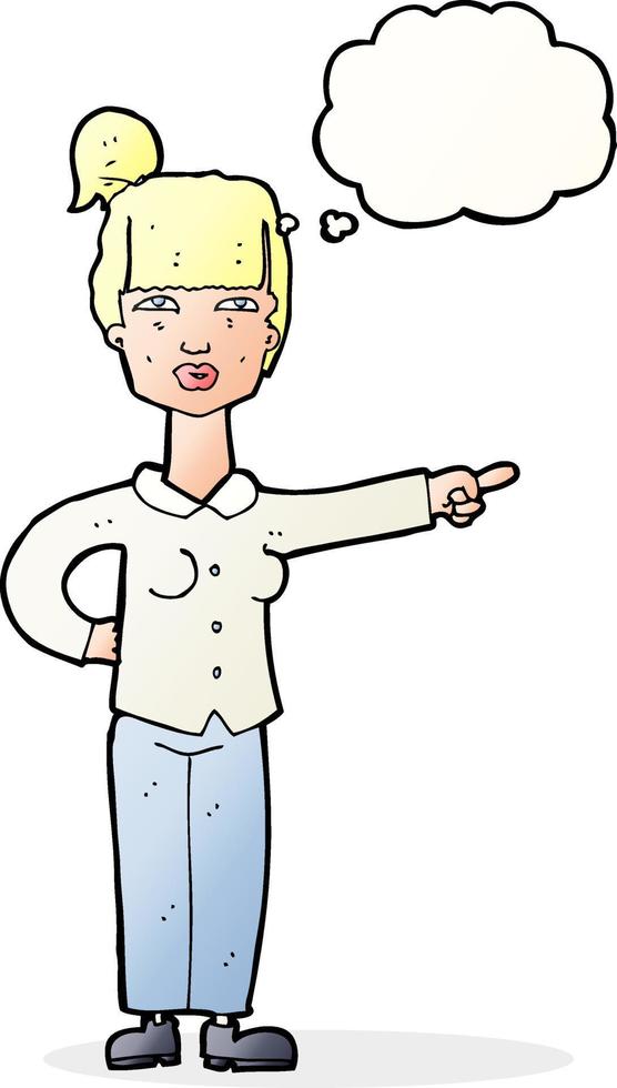 cartoon woman pointing with thought bubble vector