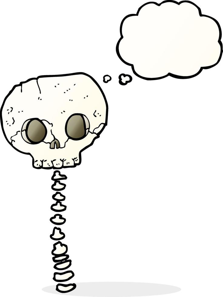 cartoon spooky skull and spine with thought bubble vector