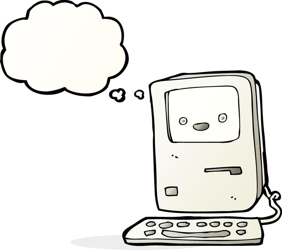 cartoon old computer with thought bubble vector