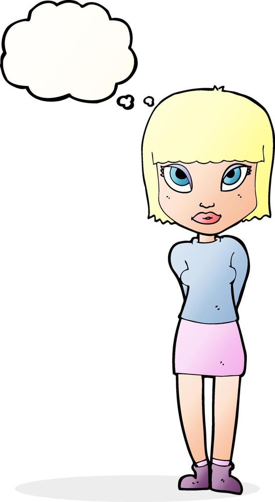 cartoon woman standing with thought bubble vector