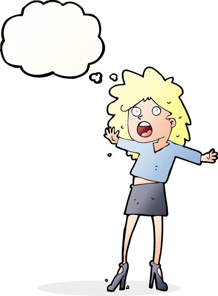 cartoon woman having trouble walking in heels with thought bubble vector