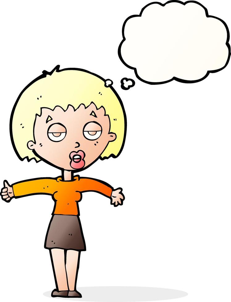 cartoon bored woman with thought bubble vector