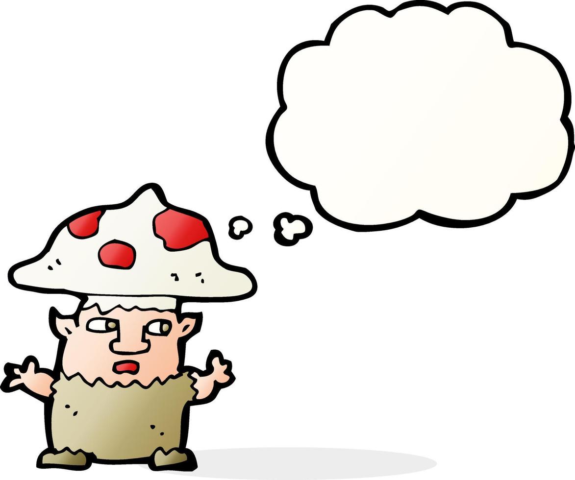 cartoon little mushroom man with thought bubble vector