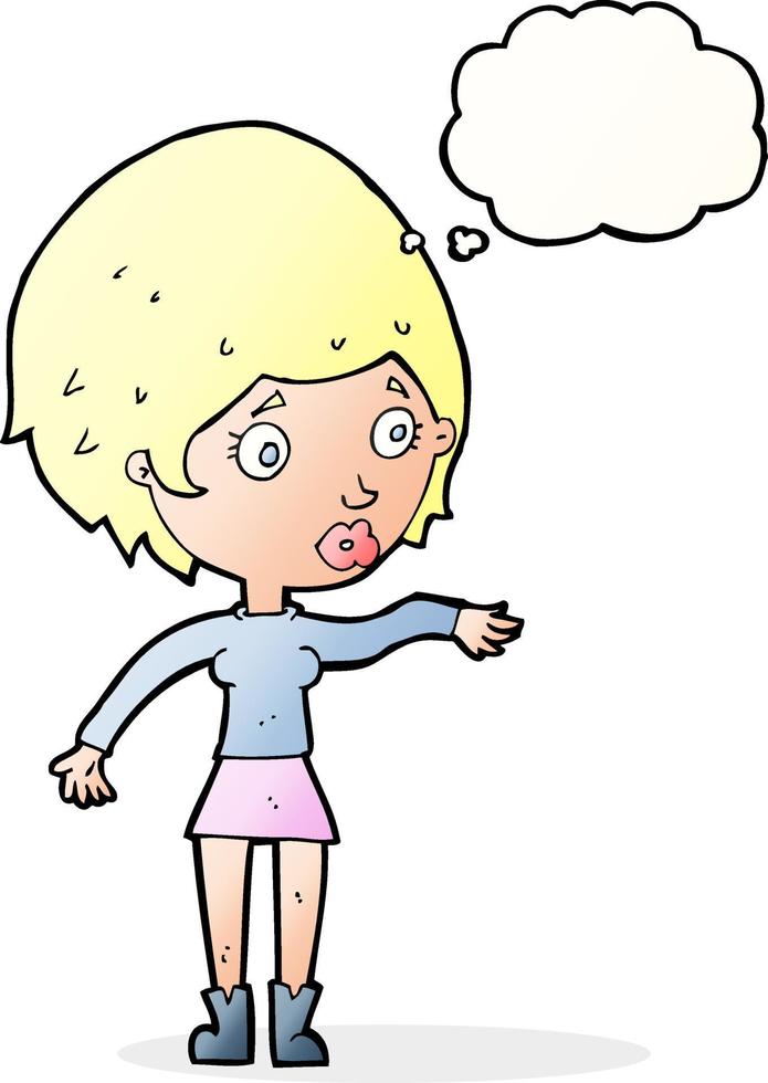 cartoon concerned woman reaching out with thought bubble vector