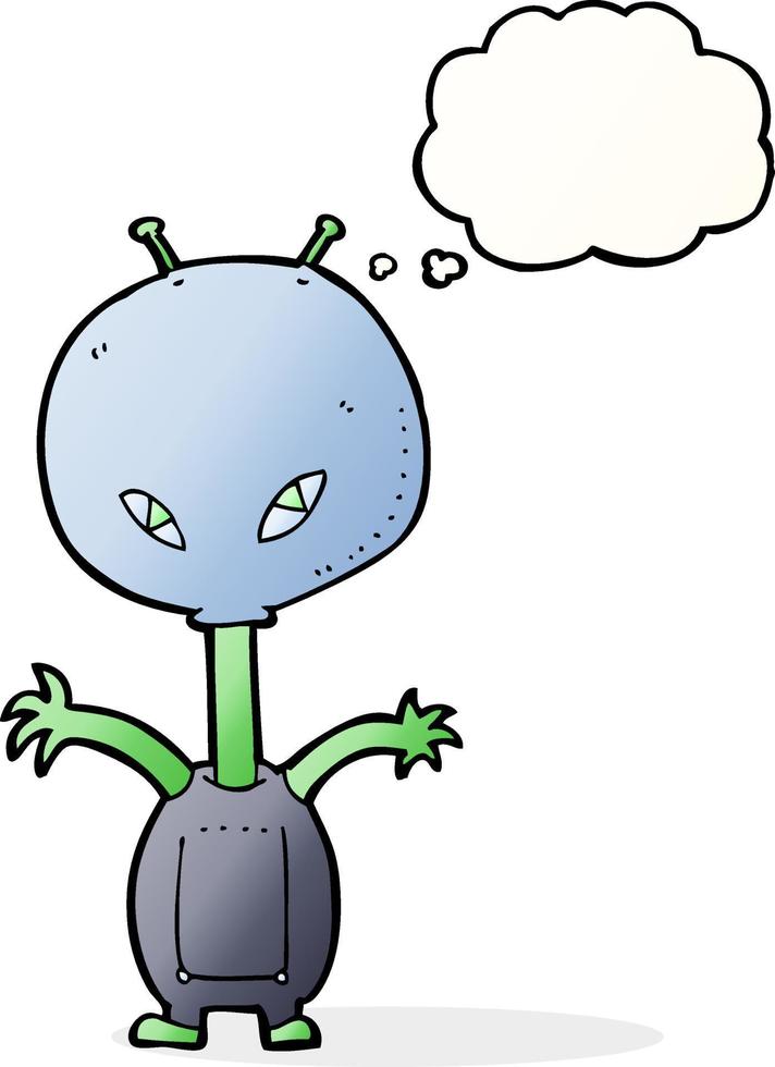 extraterrestre de dibujos animados con burbuja de pensamiento vector