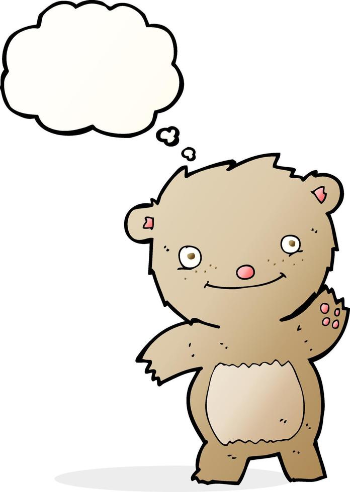 cartoon waving teddy bear with thought bubble vector