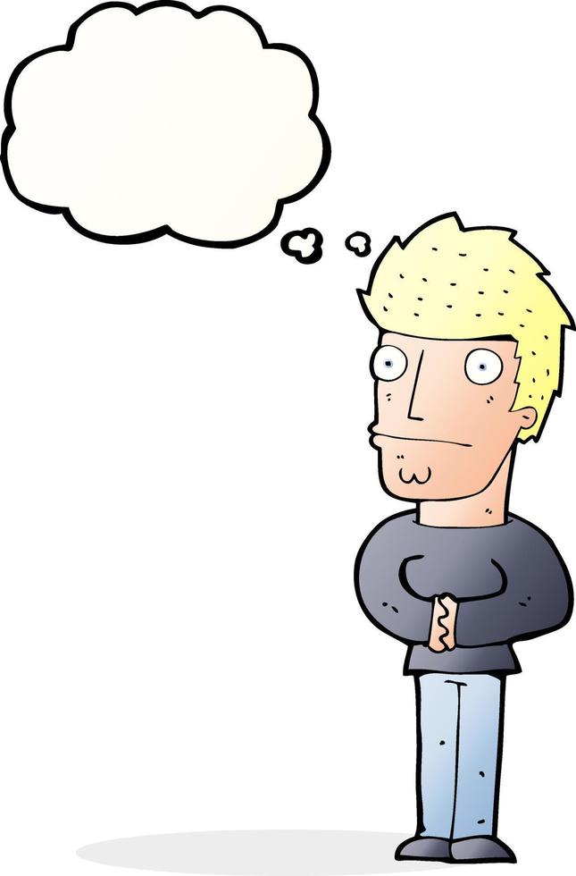 cartoon worried man with thought bubble vector