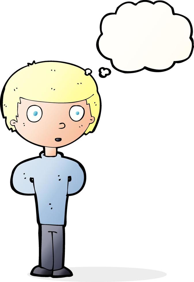 cartoon curious boy with thought bubble vector