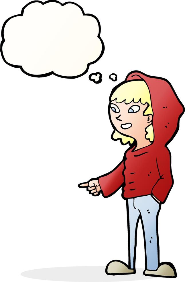 cartoon pointing teenager with thought bubble vector