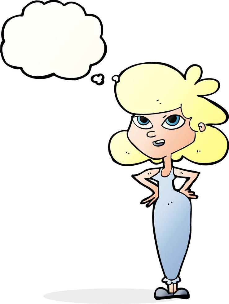 cartoon girl with hands on hips with thought bubble vector