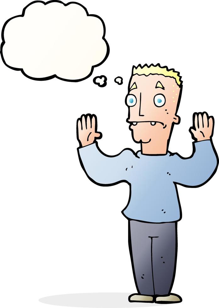 cartoon man surrendering with thought bubble vector