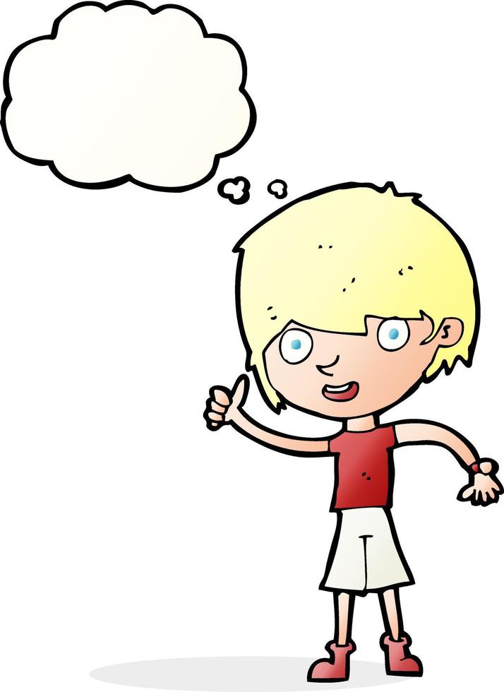 cartoon boy with positive attitude with thought bubble vector