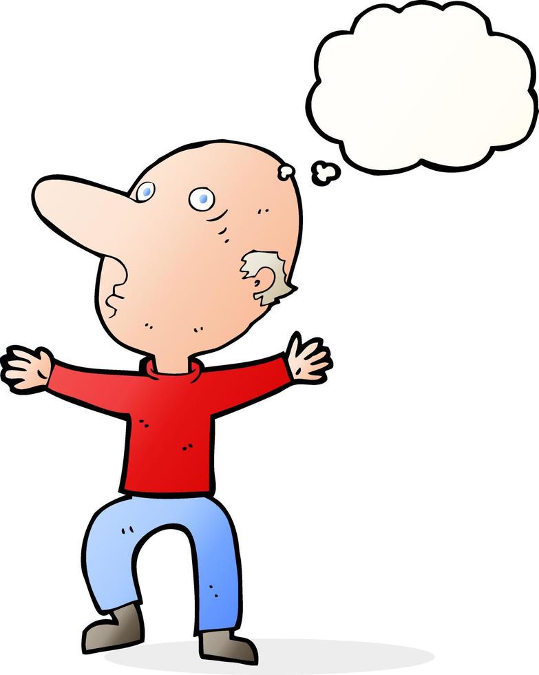 cartoon worried middle aged man with thought bubble vector