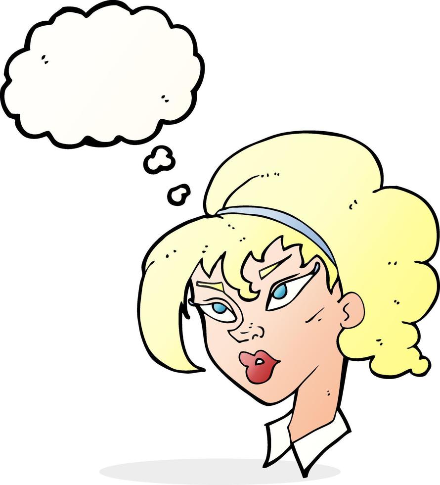 cartoon pretty woman with thought bubble vector