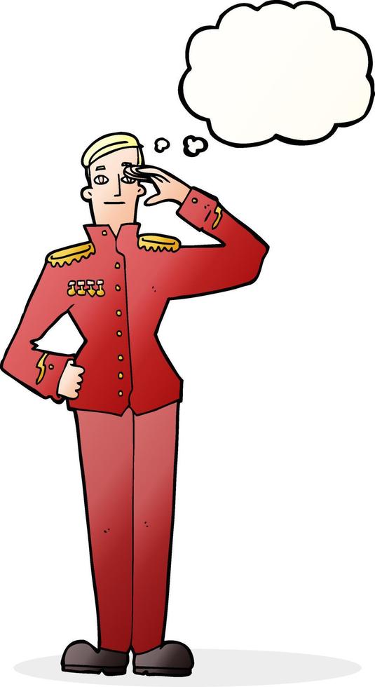 cartoon military man in dress uniform with thought bubble vector