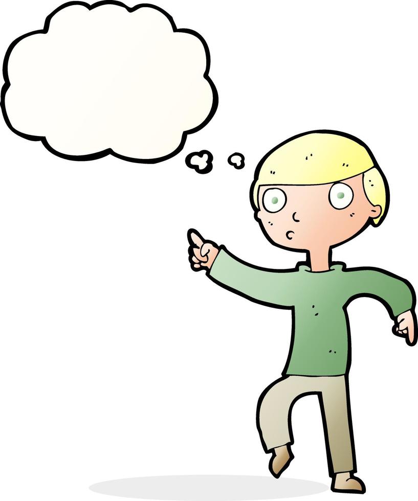 cartoon boy pointing with thought bubble vector