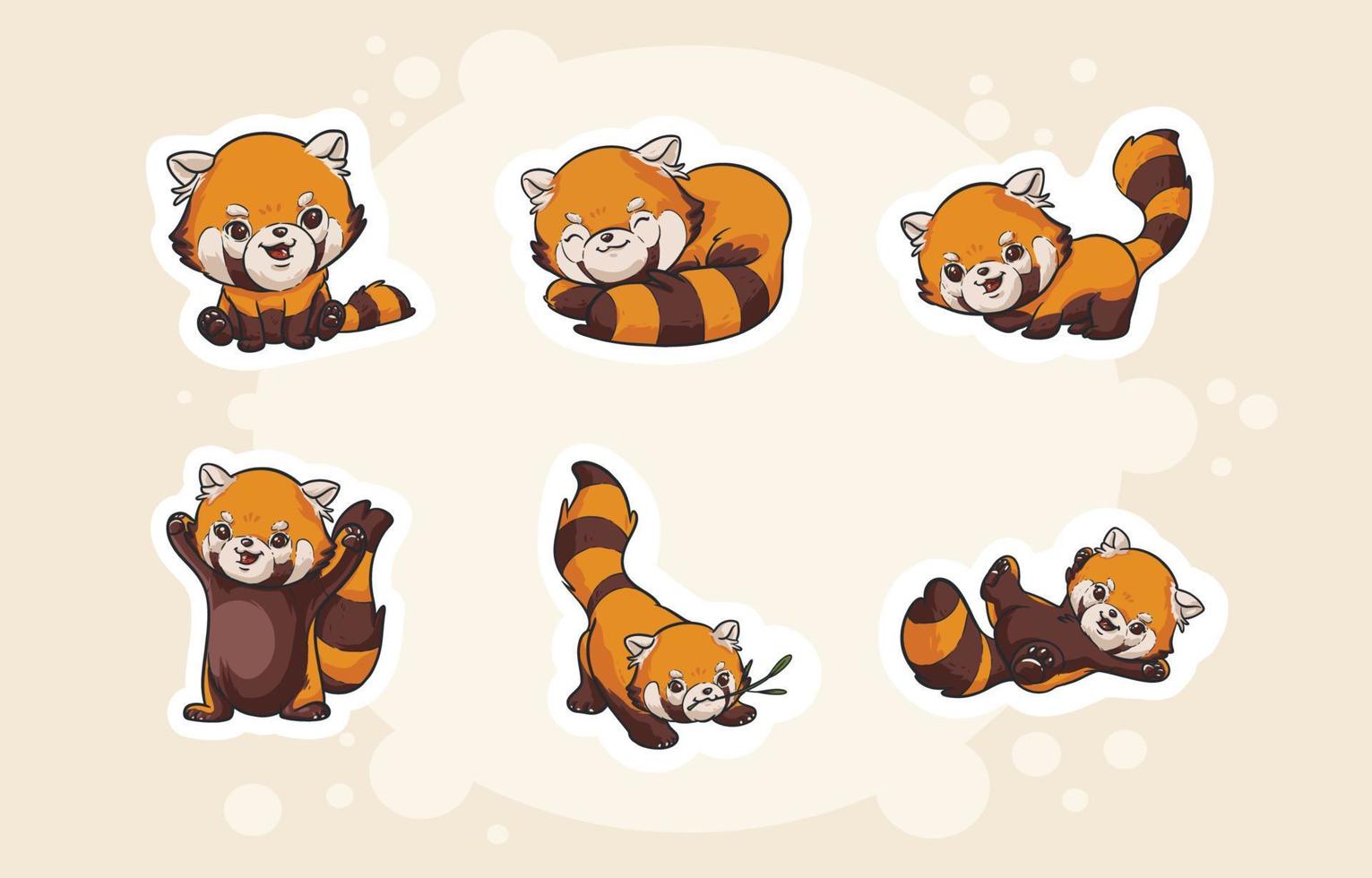 International Red panda Day Theme Cute Sticker Set vector