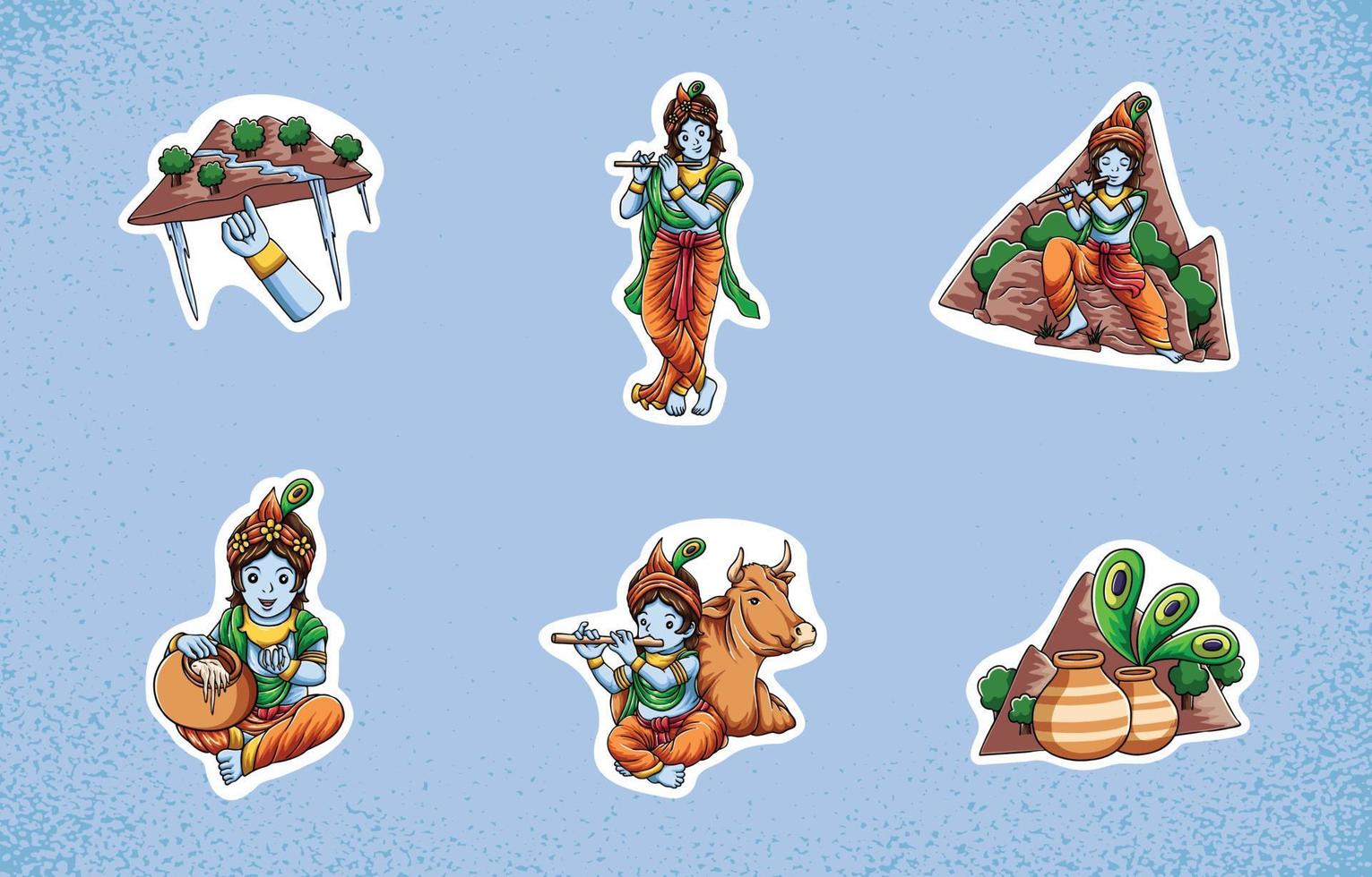 conjunto de pegatinas de festividad de hari raya hindu govardhan puja vector