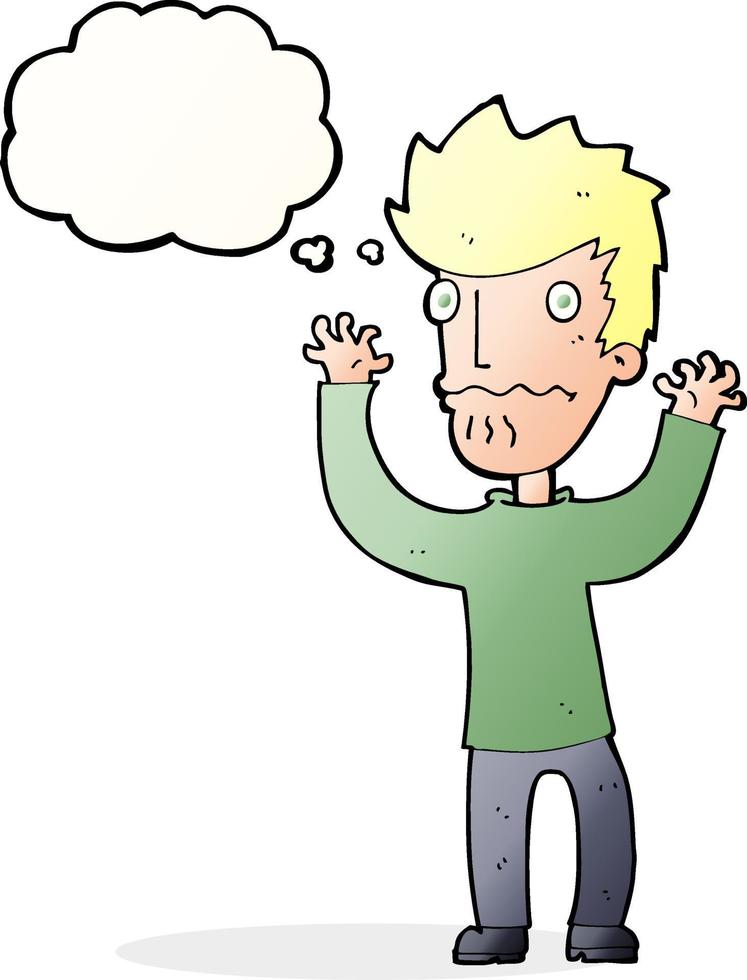 cartoon frightened man with thought bubble vector