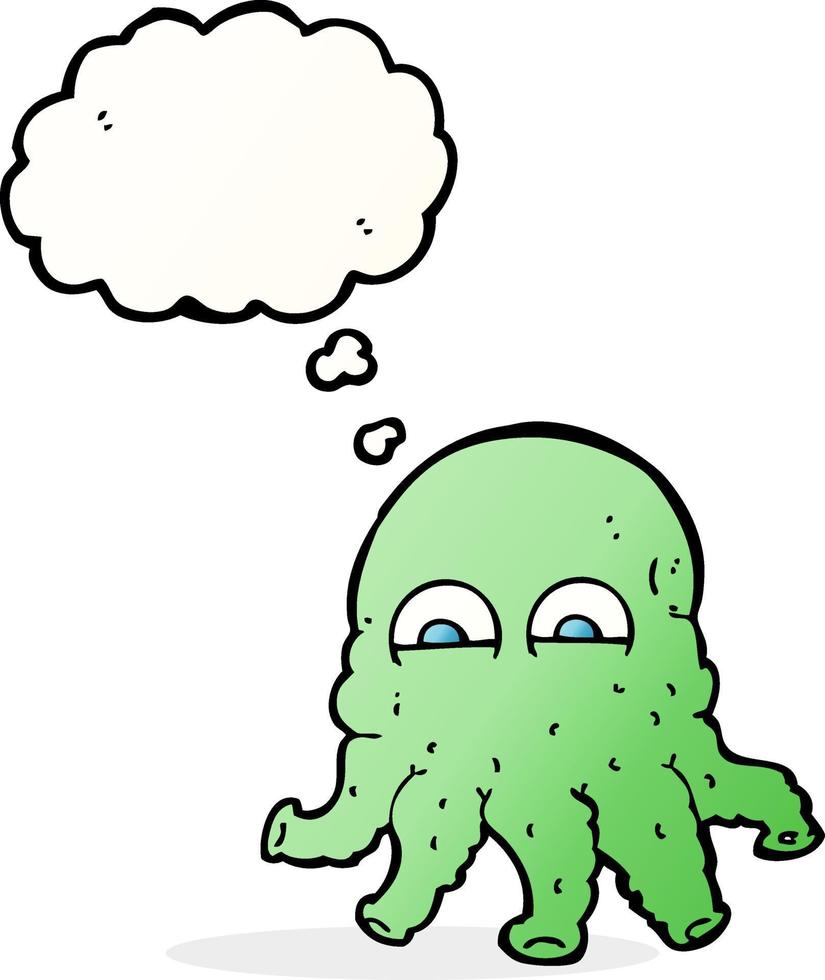 cartoon alien squid face with thought bubble vector