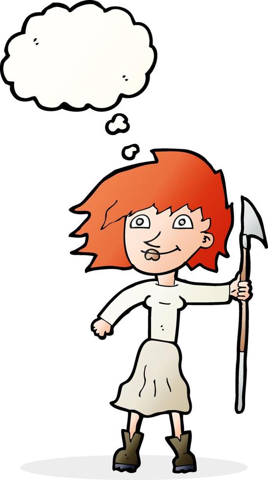 cartoon woman with spear with thought bubble vector
