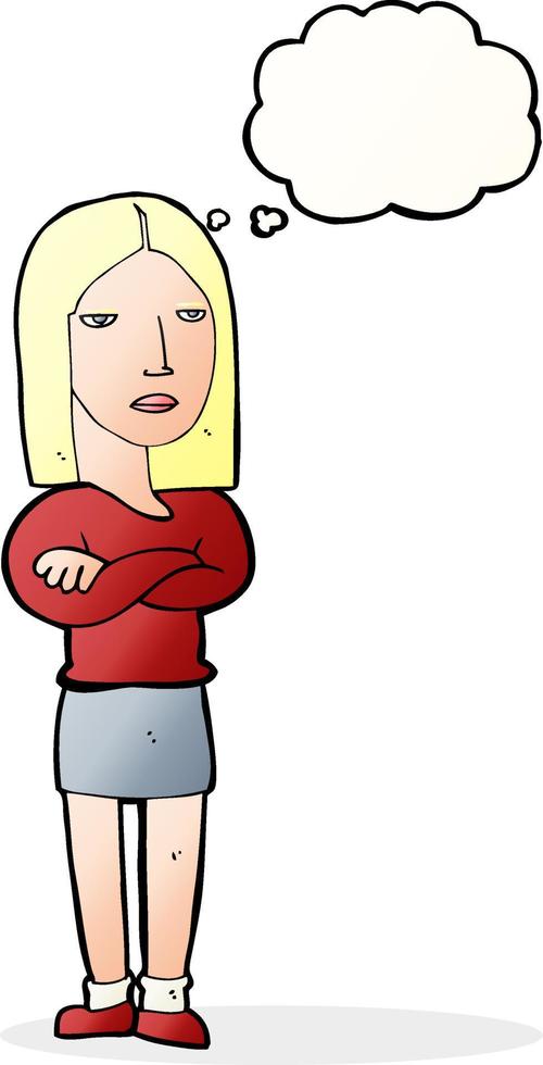 cartoon woman with folded arms with thought bubble vector