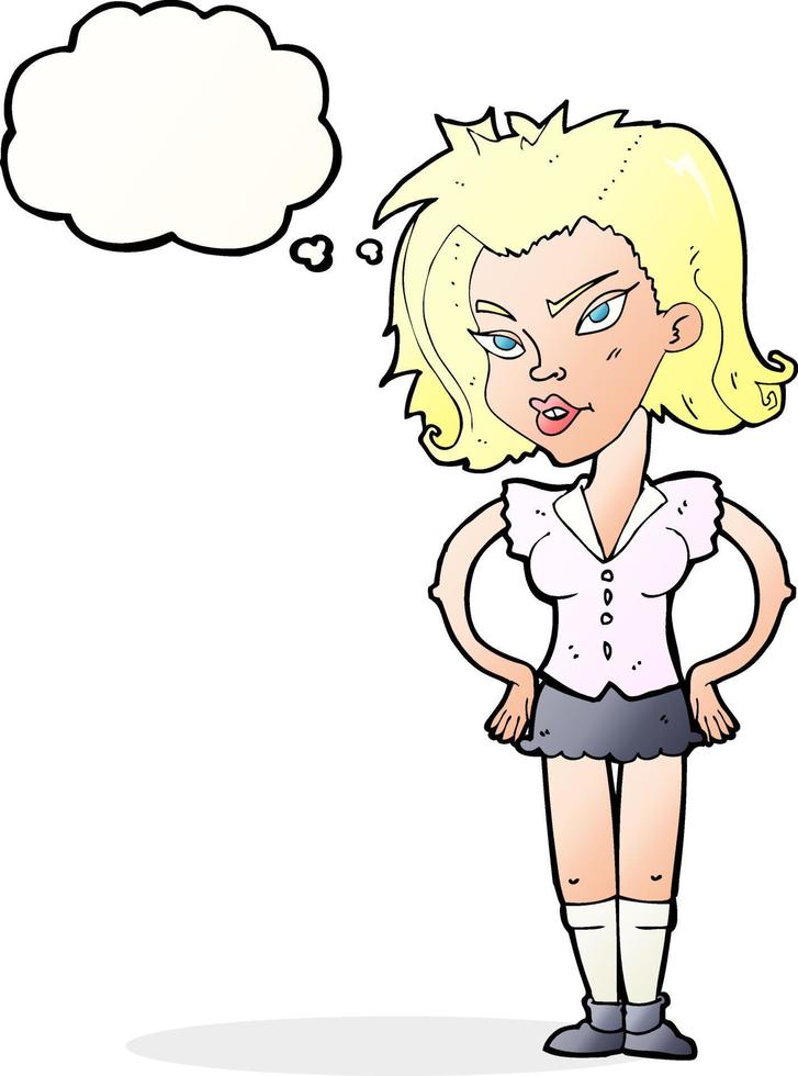 cartoon woman with hands on hips with thought bubble vector