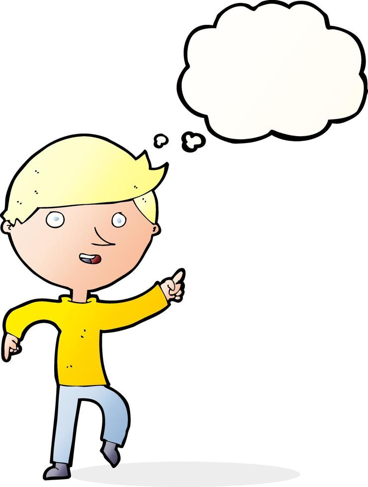 cartoon happy pointing with thought bubble vector