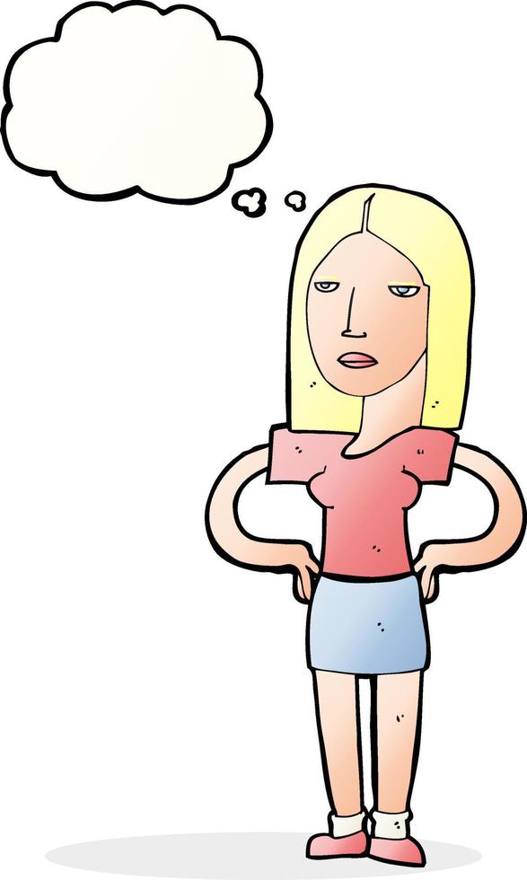 cartoon woman with hands on hips with thought bubble vector