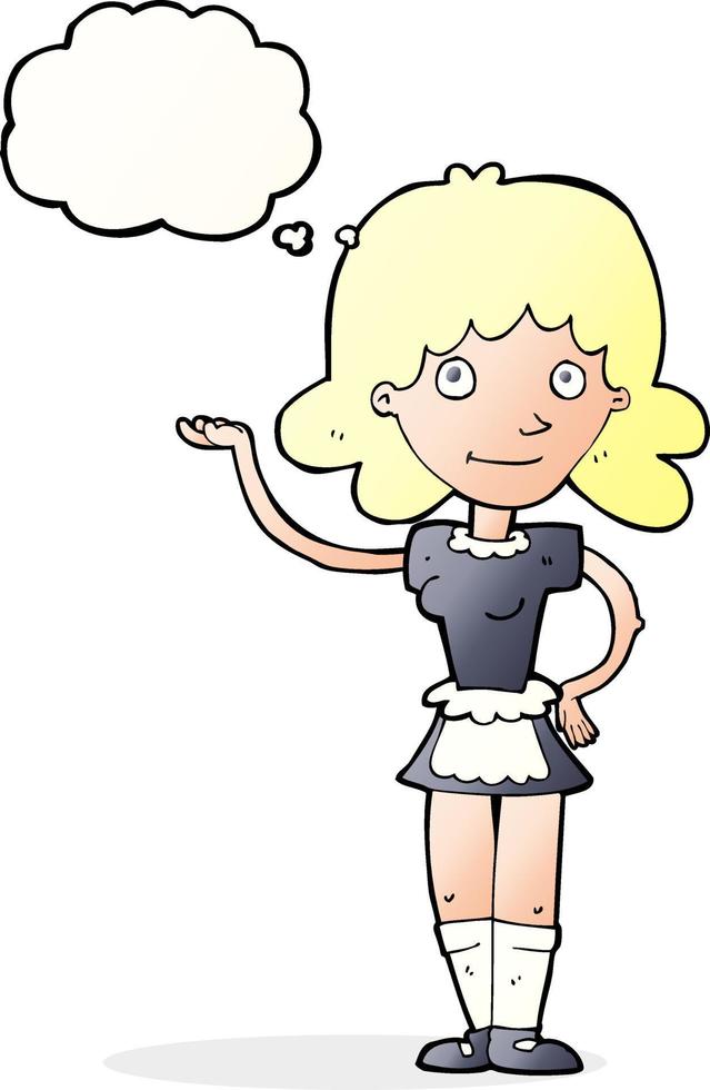 cartoon maid with thought bubble vector