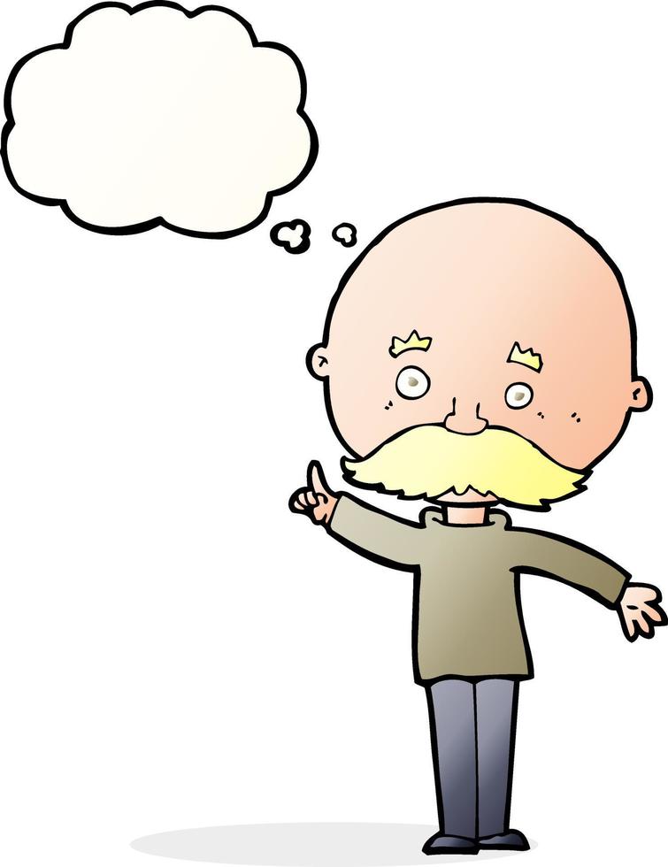 cartoon bald man with idea with thought bubble vector