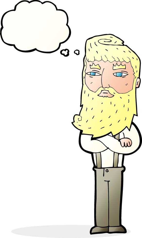 cartoon serious man with beard with thought bubble vector