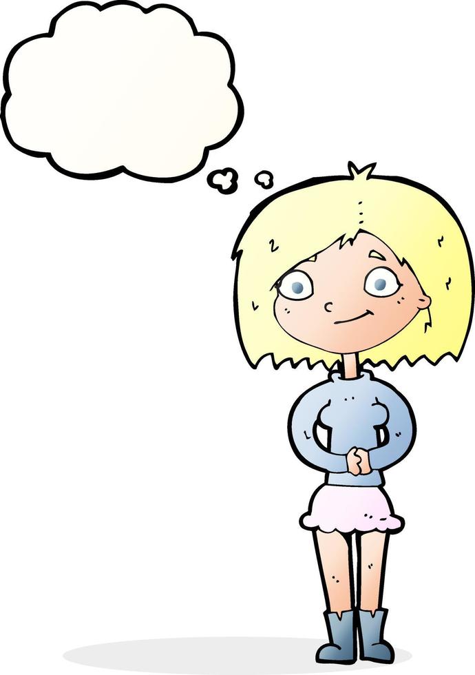 cartoon happy woman with thought bubble vector
