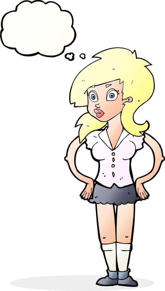 cartoon pretty woman with thought bubble vector