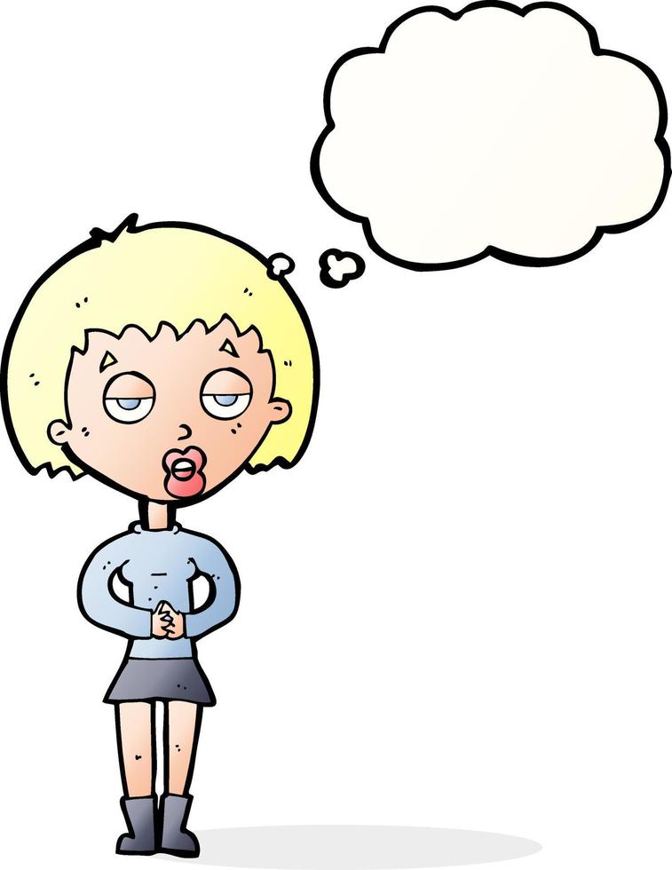 cartoon bored woman waiting with thought bubble vector