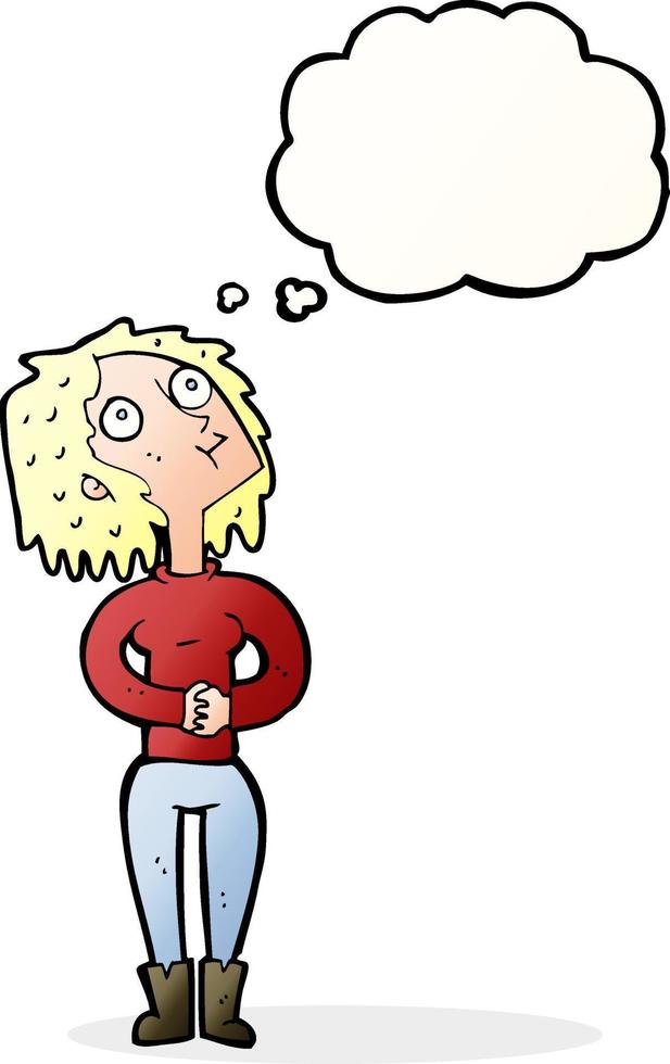 cartoon woman looking upwards with thought bubble vector