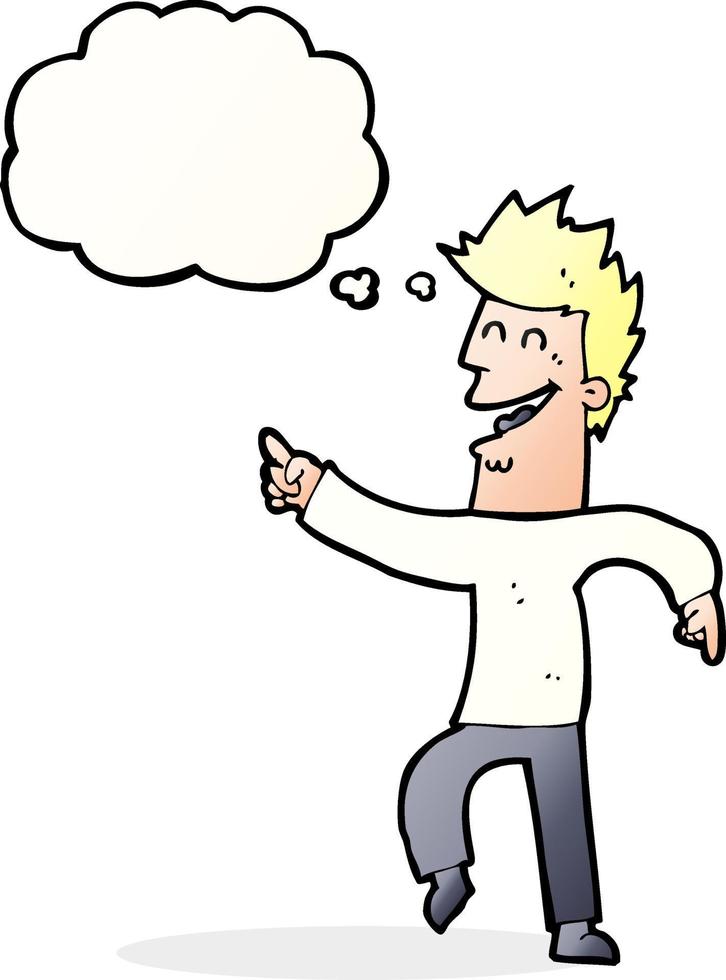 cartoon man pointing and laughing with thought bubble vector