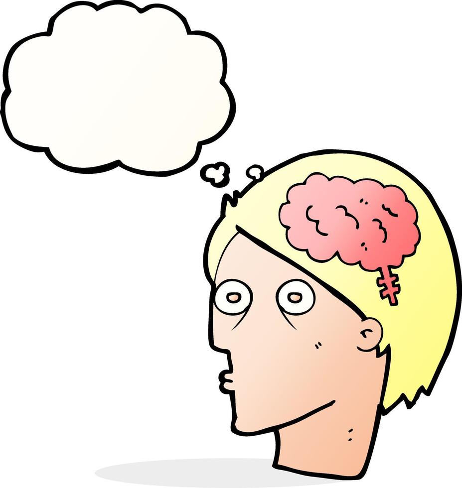 cartoon head with brain symbol with thought bubble vector