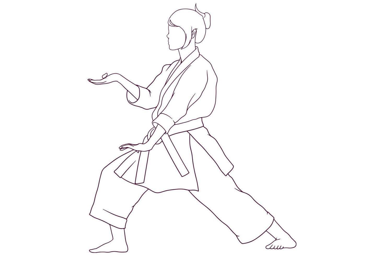 young girl doing karate pose hand drawn style vector illustration