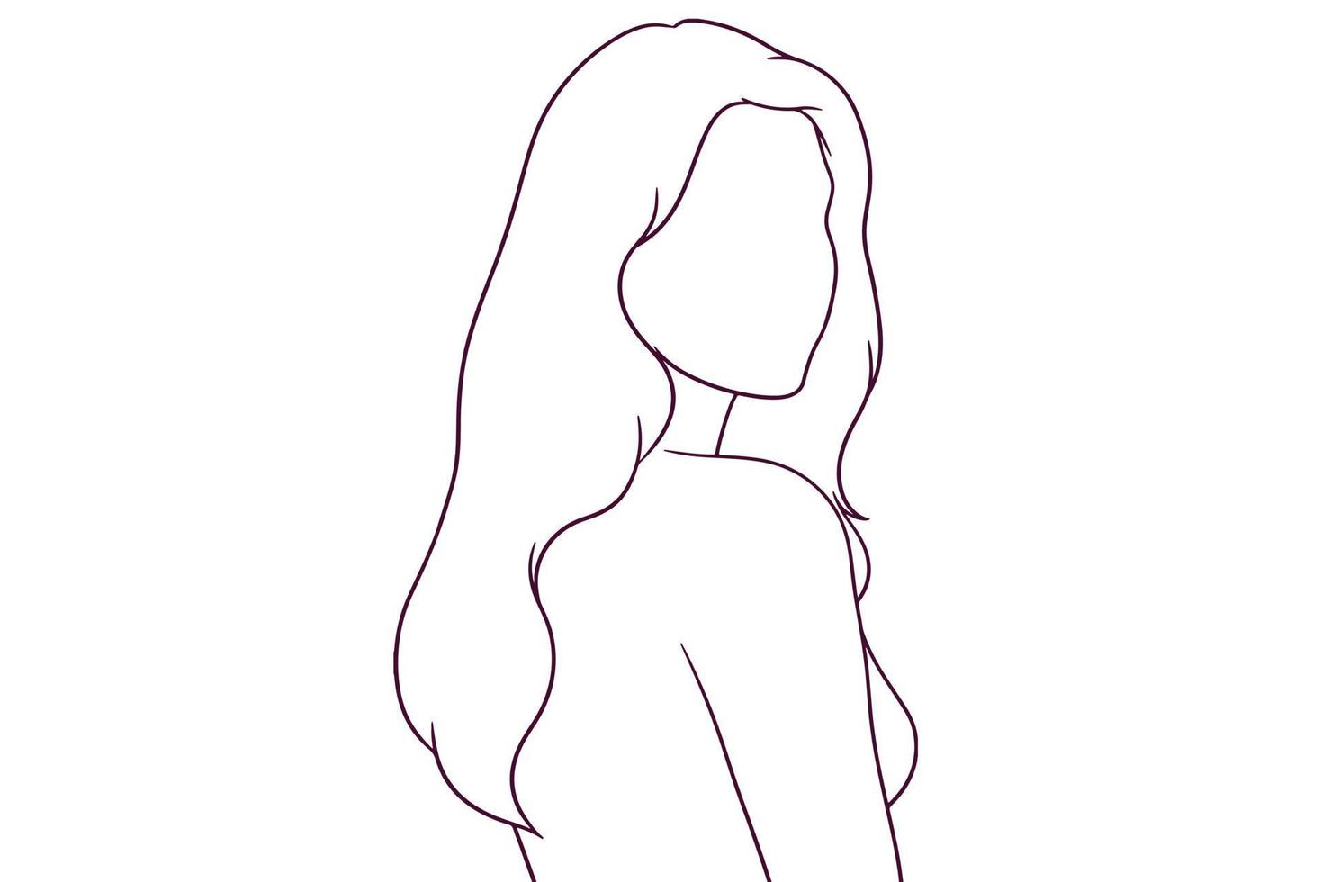 beautiful girl from behind view hand drawn style vector illustration