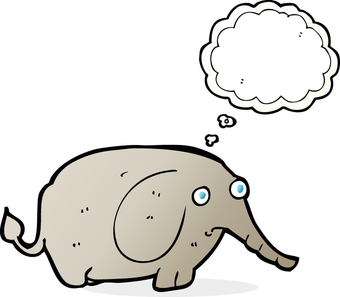 caricatura, triste, pequeño, elefante, con, burbuja del pensamiento vector