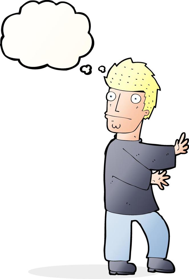 cartoon nervous man with thought bubble vector