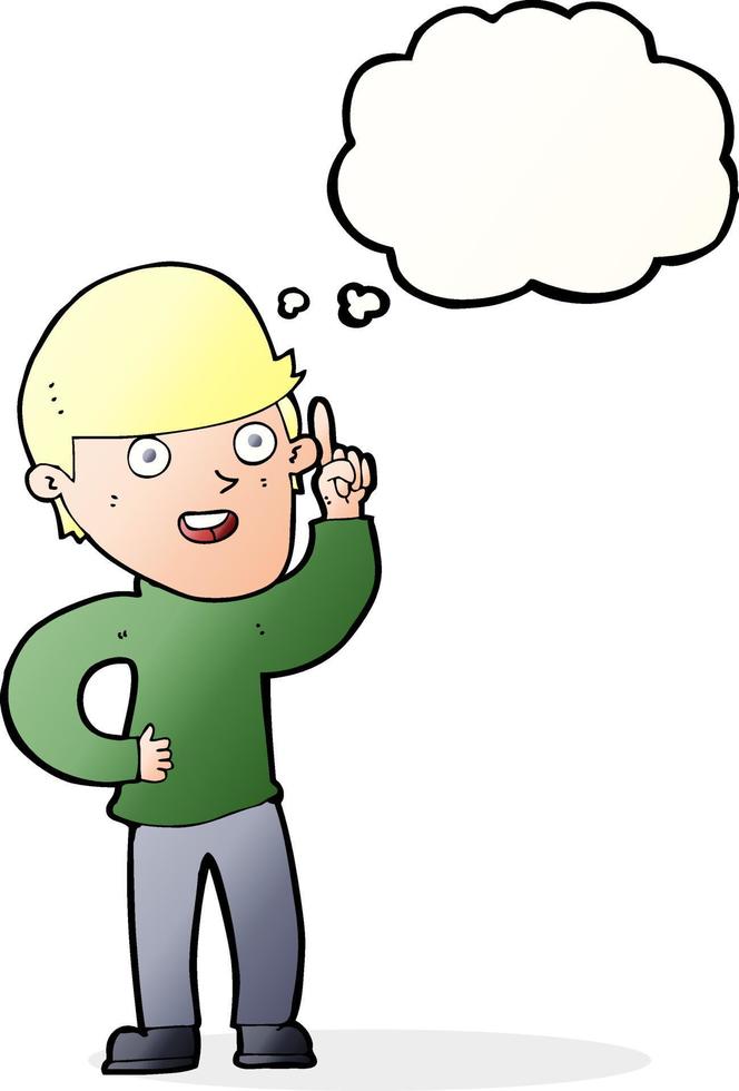 cartoon boy with idea with thought bubble vector