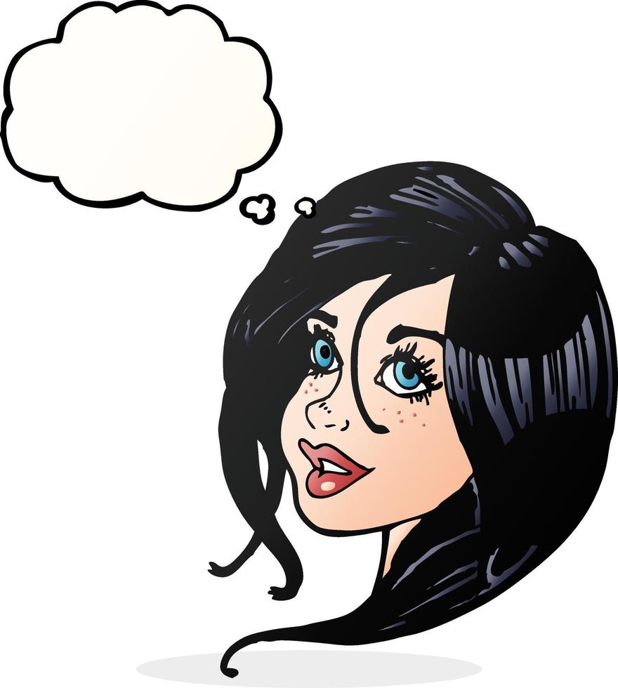 cartoon pretty female face with thought bubble vector