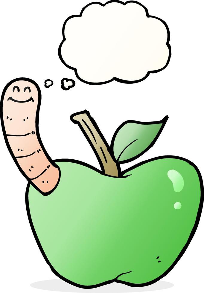 cartoon apple with worm with thought bubble vector