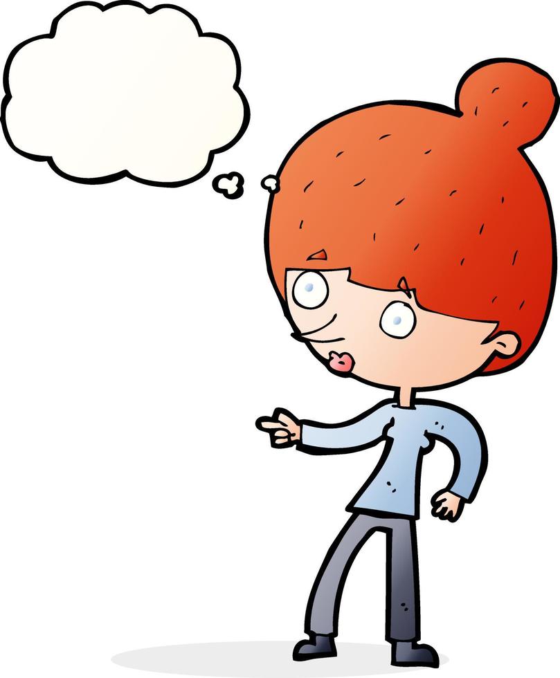 cartoon woman pointing with thought bubble vector