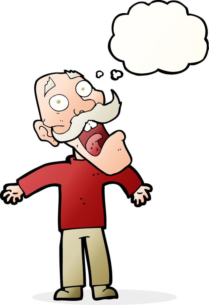 cartoon terrified old man with thought bubble vector