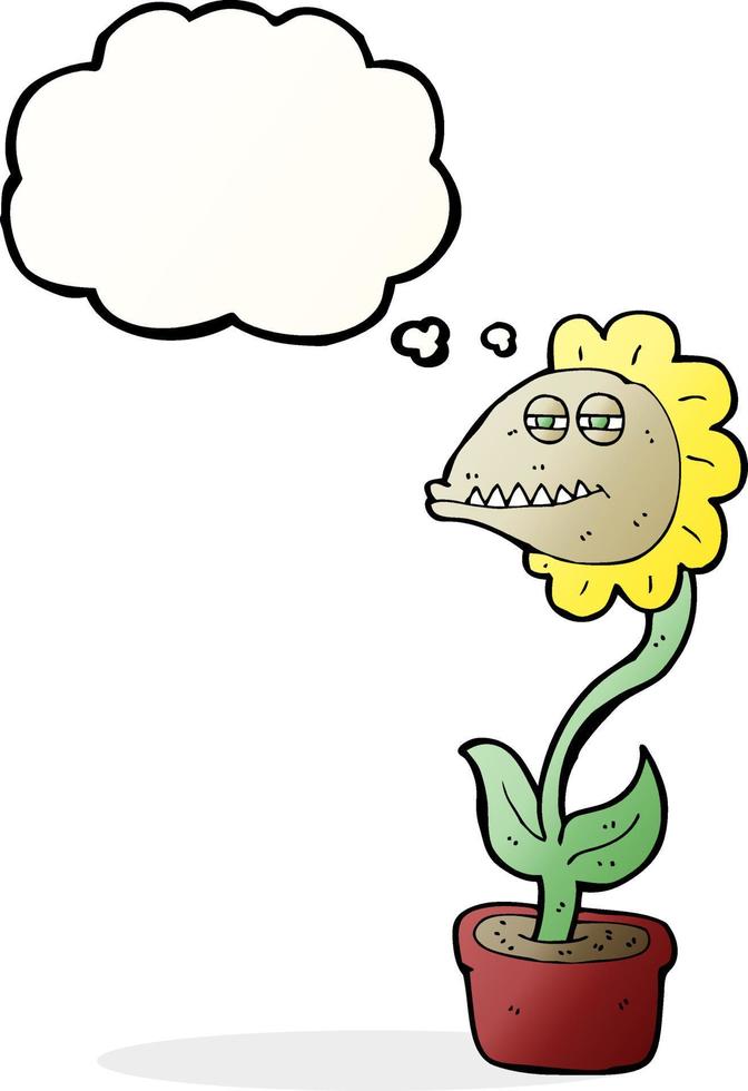 cartoon monster flower with thought bubble vector